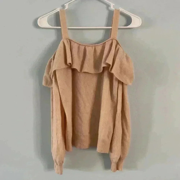 Joie 'Delbin' Shoulder Tie Cashmere Ruffle Sweater Size Small S Blush Pink - Picture 6 of 11